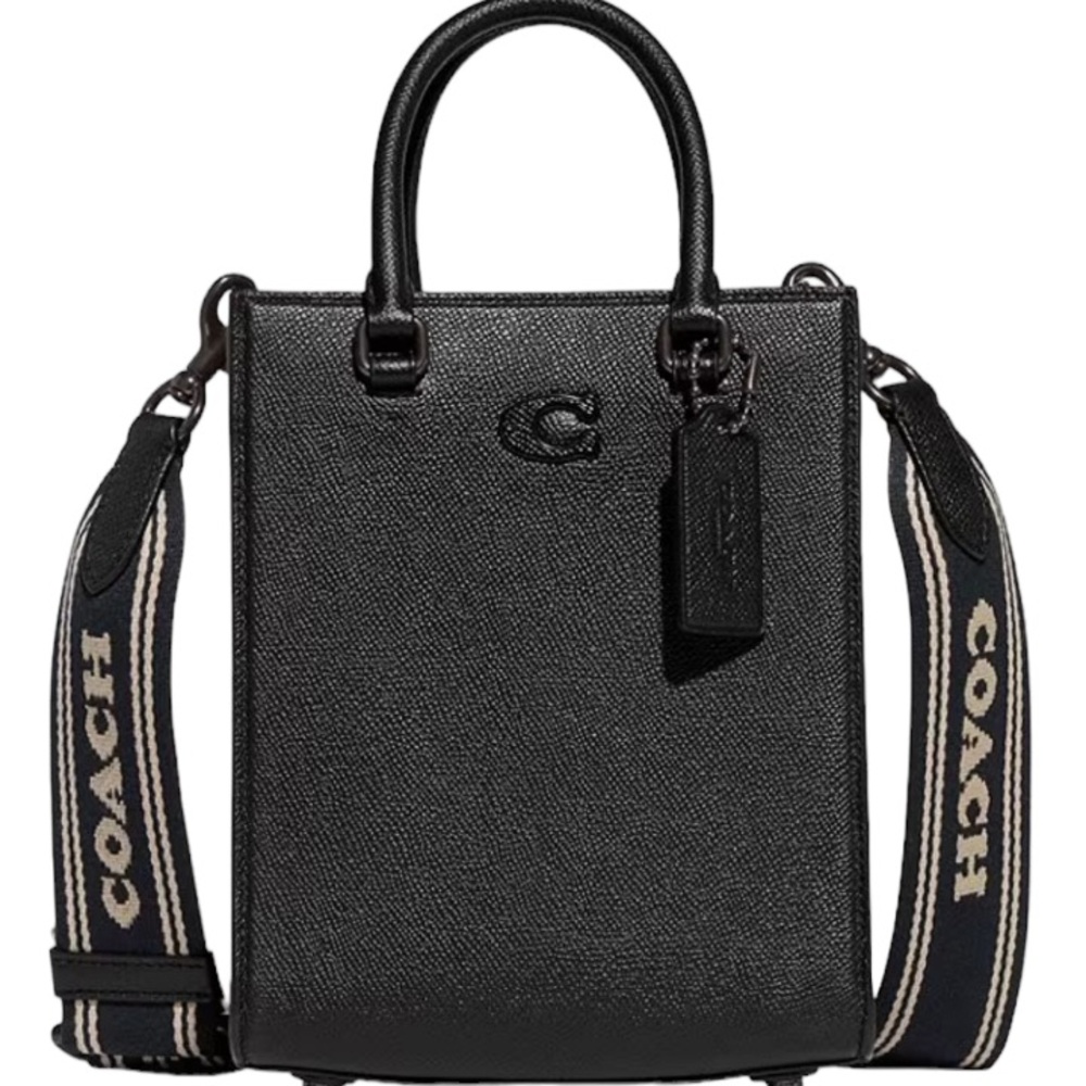 NEW! COACH Unisex Tote 16 In Crossgrain Leather Shoulder Bag Crossbody Black